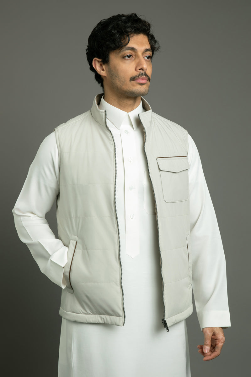 سديري شتوي مبطّن قابل للّبس على الوجهين - بيج