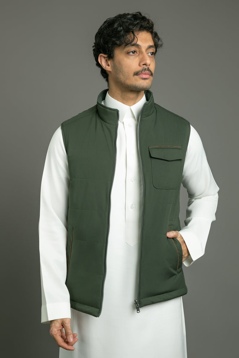 سديري شتوي مبطّن قابل للّبس على الوجهين - اخضر