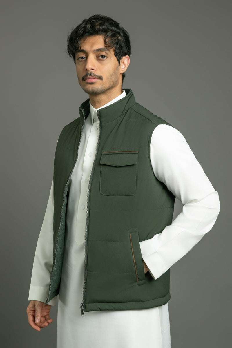 سديري شتوي مبطّن قابل للّبس على الوجهين - اخضر