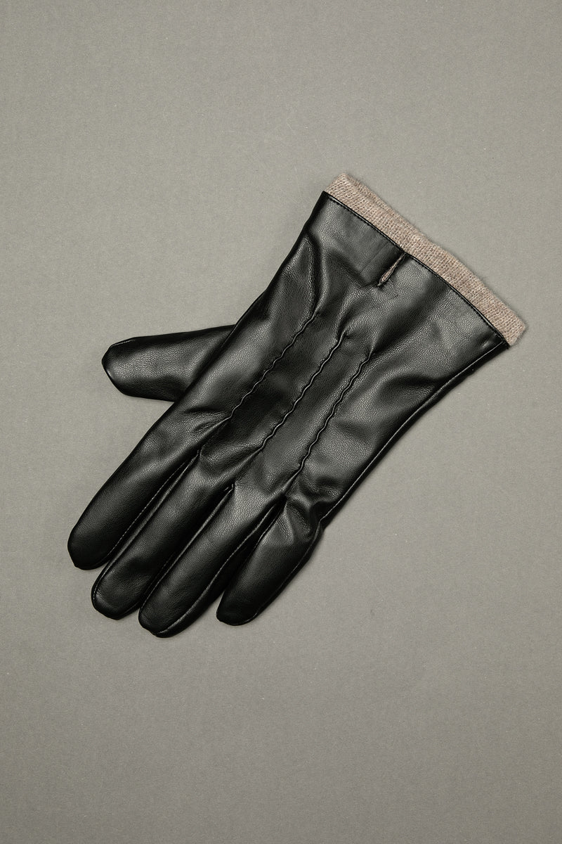 قفازات جلدية مبطّنة بطرف محبوك دافئ