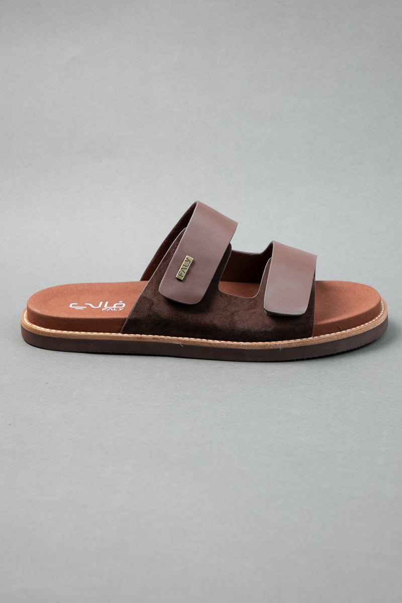 شبشب جلدي رجالي بتصميم شريط اغلاق مزدوج