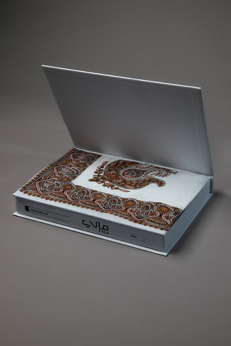 شال كشمير باشمينا رجالي مطرّز - نقشة نحاسيّة تراثية