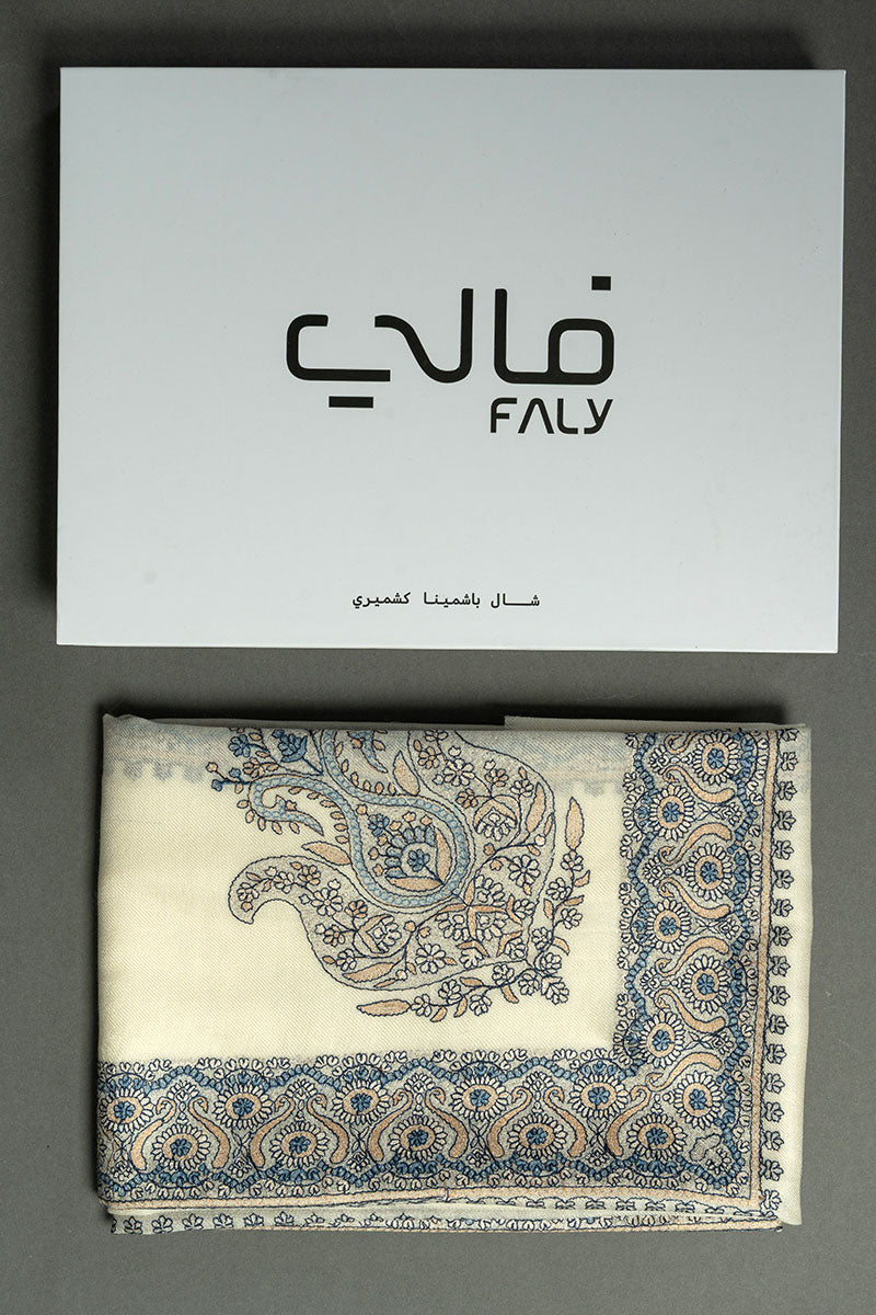 شال كشمير باشمينا رجالي مطرّز - نقشة عنبريّة كلاسيكية