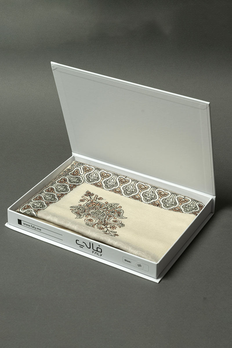 شال كشمير باشمينا رجالي مطرّز - نقشة زيتيّة أنيقة